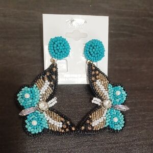 Turquoise and Black Beaded Earrings